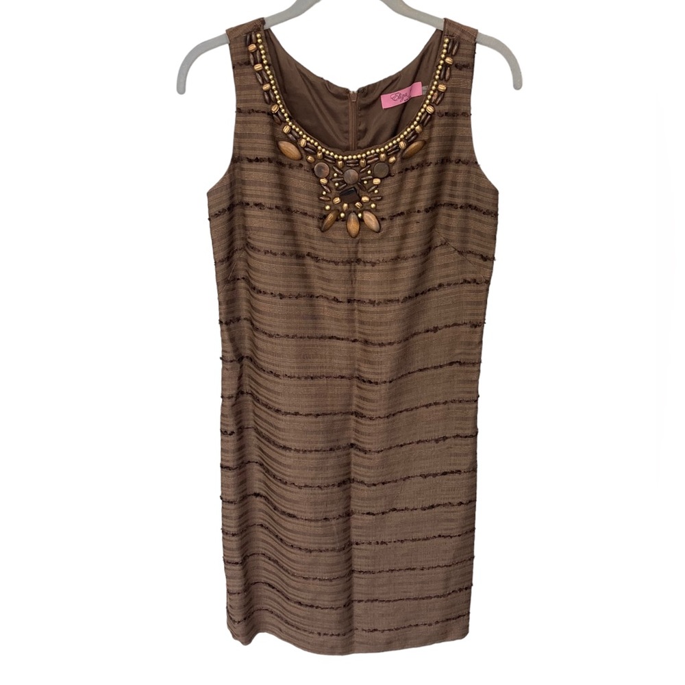 Eliza J Brown Sleeveless Pencil Dress Embellished Size 4.
